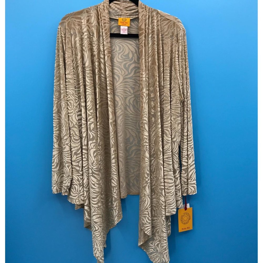 Ruby Rd. Lush Life Mesh Velour Cardigan Champagne
